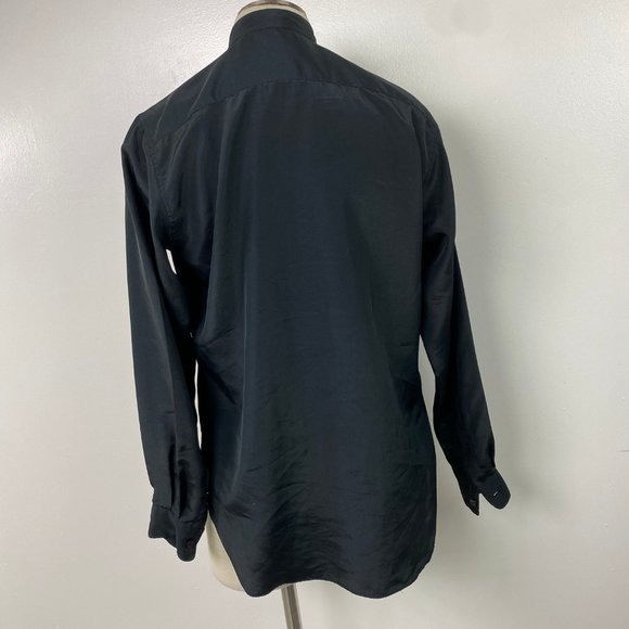 Vintage 80s Kenar Medium Black Button Down Blouse 100% Polyester - Picture 3 of 5